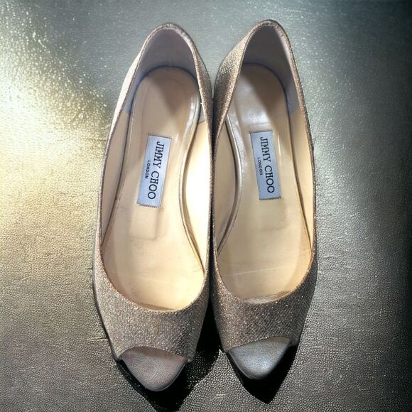 Jimmy Choo Glam Fairycore balletBeck Glitter Metallic Peep Toe Flats - Picture 7 of 11